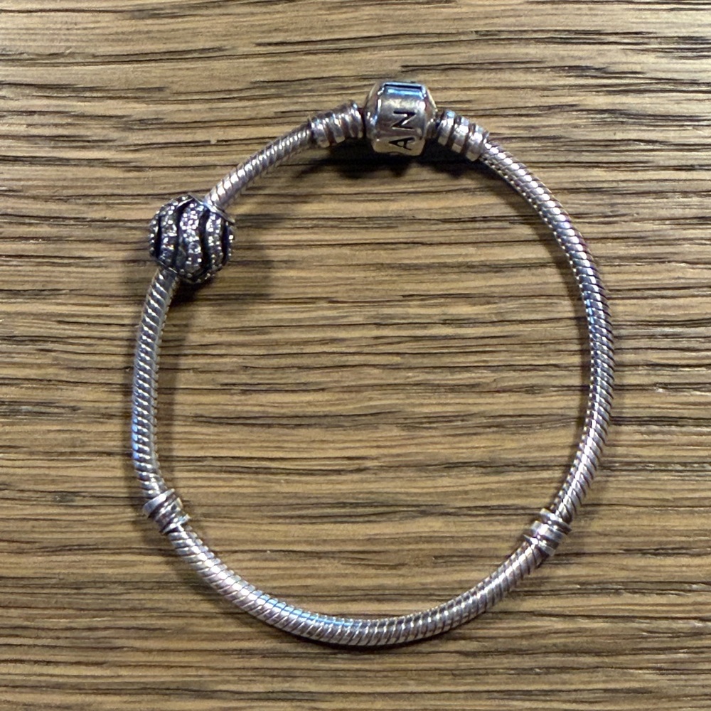Pandora Silver Bracelet with Pave Round Charm